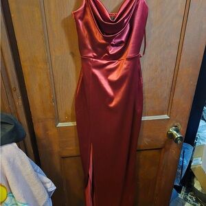 Windsor Red Cowl Neck Slit Gown for Prom